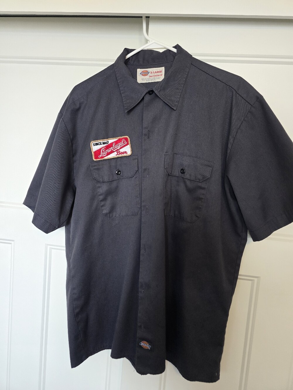 Dickies Black Short-Sleeve Work Shirt with Red Leinenkugel Patch